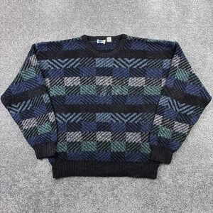 Vintage Boundary Waters Sweater Mens XL Blue Black Acrylic Knit Geometric